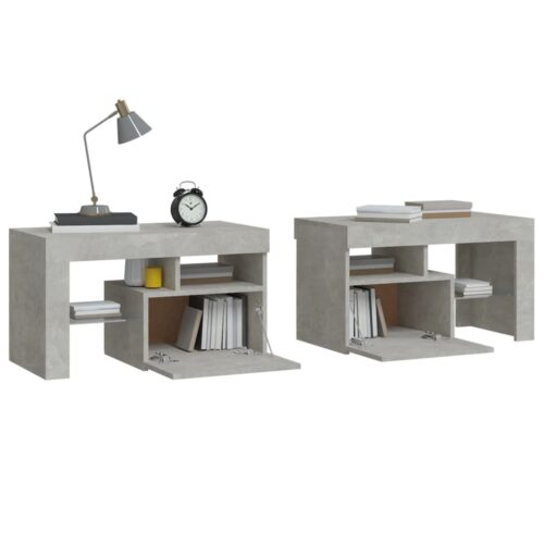 Bedside Cabinets 2pcs with LED Lights Concrete Grey 70x36.5x40cm - Image 7