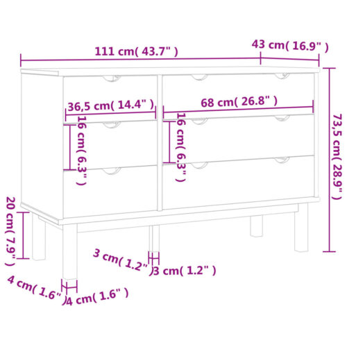 Drawer Cabinet OTTA 111x43x73.5cm Solid Wood Pine - Image 8