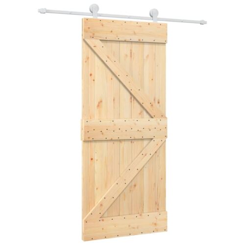 Sliding Door with Hardware Set 90x210cm Solid Wood Pine - Image 2