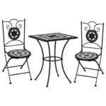 3-Piece Mosaic Bistro Set Ceramic Tile Black White