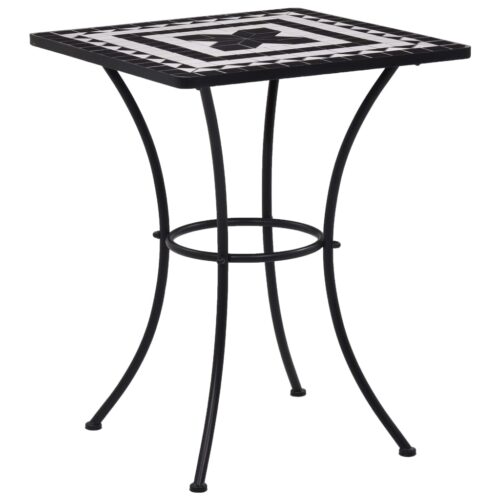 3-Piece Mosaic Bistro Set Ceramic Tile Black White - Image 2