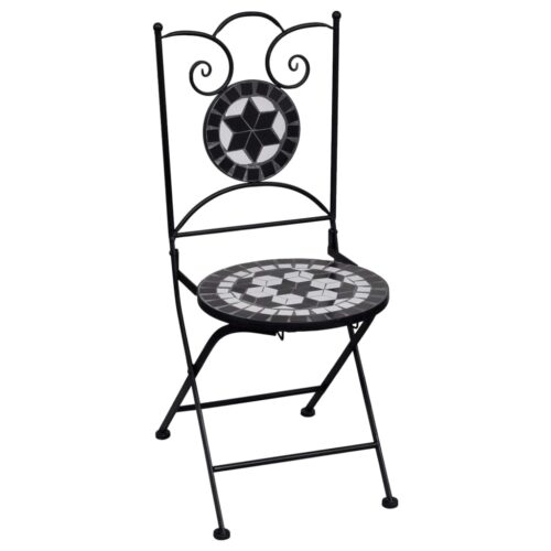 3-Piece Mosaic Bistro Set Ceramic Tile Black White - Image 3