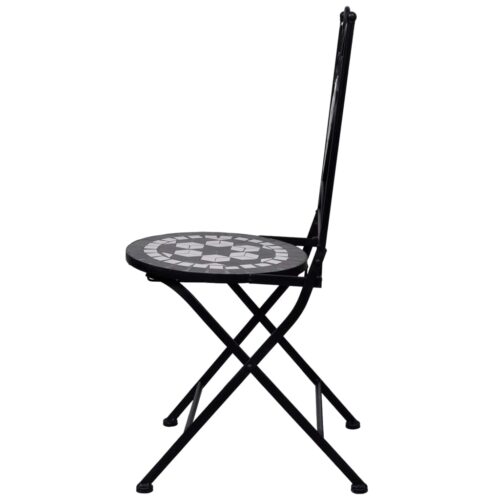 3-Piece Mosaic Bistro Set Ceramic Tile Black White - Image 6