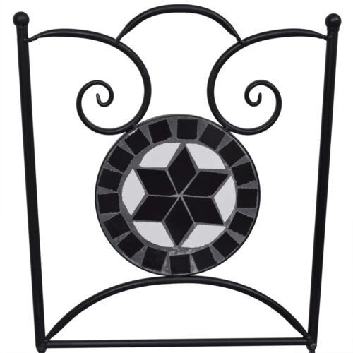 3-Piece Mosaic Bistro Set Ceramic Tile Black White - Image 8