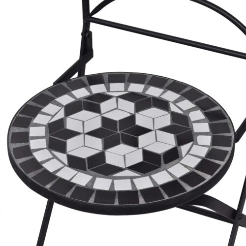 3-Piece Mosaic Bistro Set Ceramic Tile Black White - Image 9