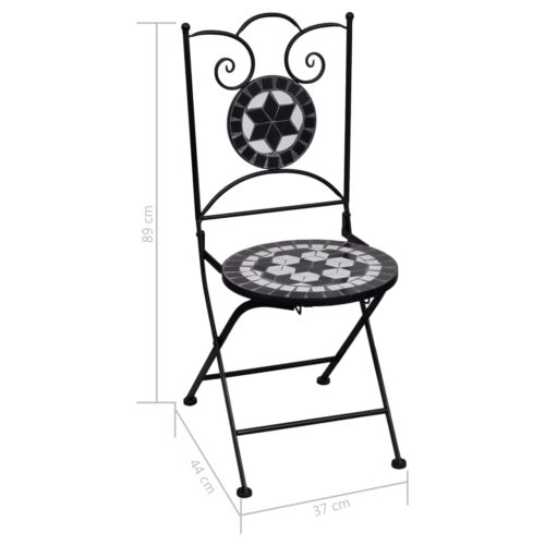 3-Piece Mosaic Bistro Set Ceramic Tile Black White - Image 12
