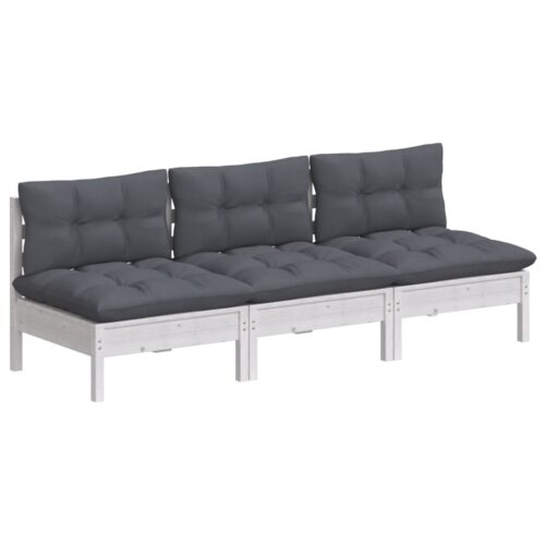 3-Seater Garden Sofa with Anthracite Cushions Solid Pinewood - Image 7