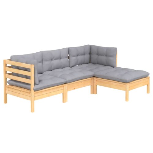 4-Piece Outdoor Lounge Set Garden Patio Sofa Chairs Furniture Pine Wood Grey
