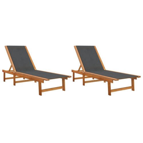 Sun Loungers 2pcs Black Solid Wood Acacia Textilene