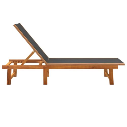 Sun Loungers 2pcs Black Solid Wood Acacia Textilene - Image 4