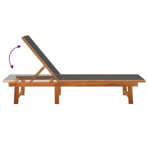 Sun Loungers 2pcs Black Solid Wood Acacia Textilene - Image 6