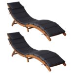 Sun Loungers with Cushions 2pcs Dark Grey Solid Wood Acacia