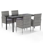 5-Piece Garden Dining Set with Cushions Anthracite Poly Rattan Wicker Outdoor Patio Furniture