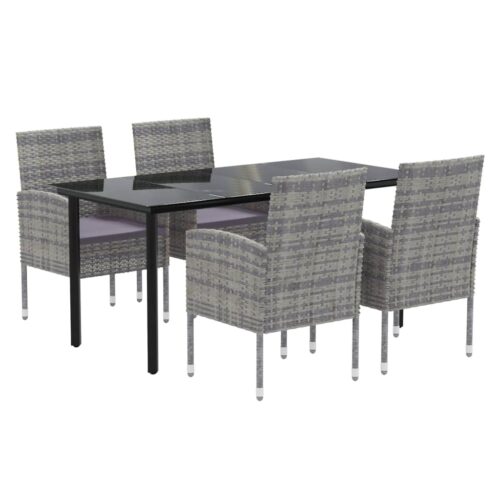 5-Piece Garden Dining Set with Cushions Anthracite Poly Rattan Wicker Outdoor Patio Furniture - Image 3
