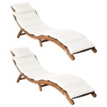 Sun Loungers with Cushions 2pcs Cream White Solid Wood Acacia
