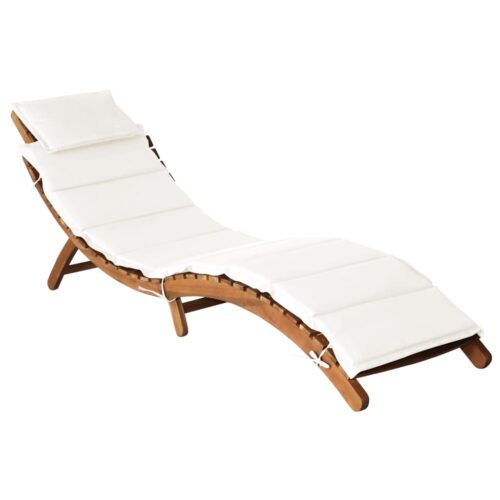 Sun Loungers with Cushions 2pcs Cream White Solid Wood Acacia - Image 2