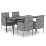 5-Piece Garden Dining Set with Cushions Anthracite Poly Rattan Wicker Outdoor Patio Furniture
