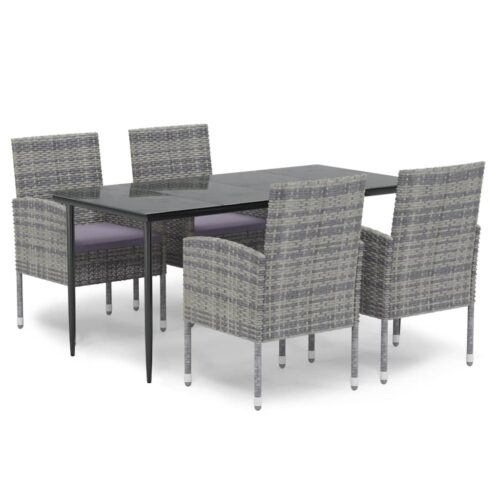 5-Piece Garden Dining Set with Cushions Anthracite Poly Rattan Wicker Outdoor Patio Furniture