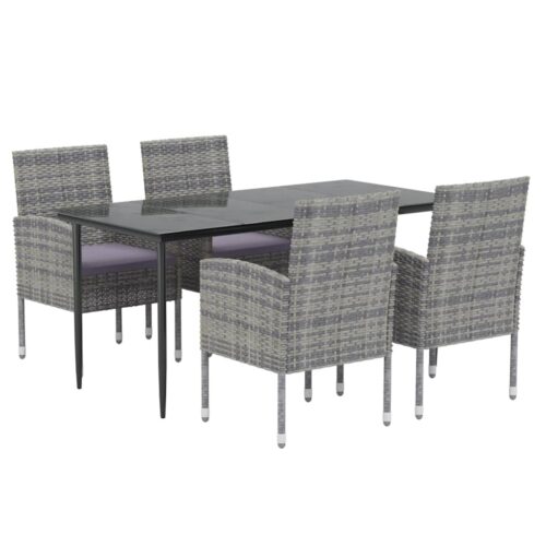 5-Piece Garden Dining Set with Cushions Anthracite Poly Rattan Wicker Outdoor Patio Furniture - Image 3