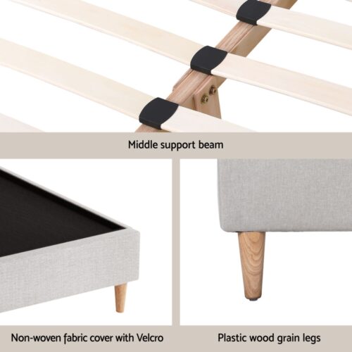 Artiss Bed Frame Queen Size Beige ZORA - Image 6