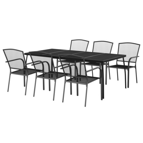 7-Piece Garden Dining Set Anthracite Steel Outdoor Patio Lounge Furniture - Image 3