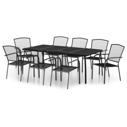 9-Piece Garden Dining Set Anthracite Steel Outdoor Patio Furniture