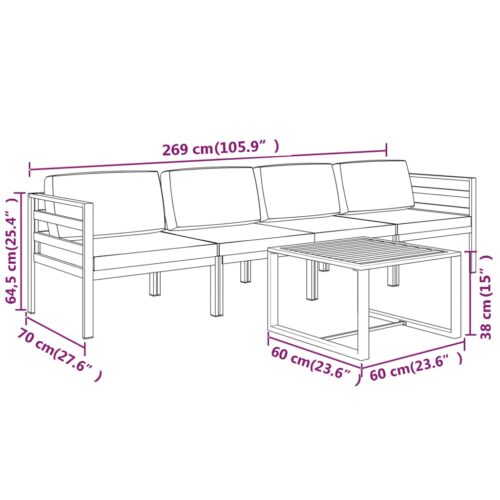 5-Piece Garden Lounge Set with Cushions Aluminium Anthracite - Image 9