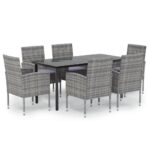 7-Piece Garden Dining Set with Cushions Anthracite Poly Rattan Wicker Outdoor Patio Furniture