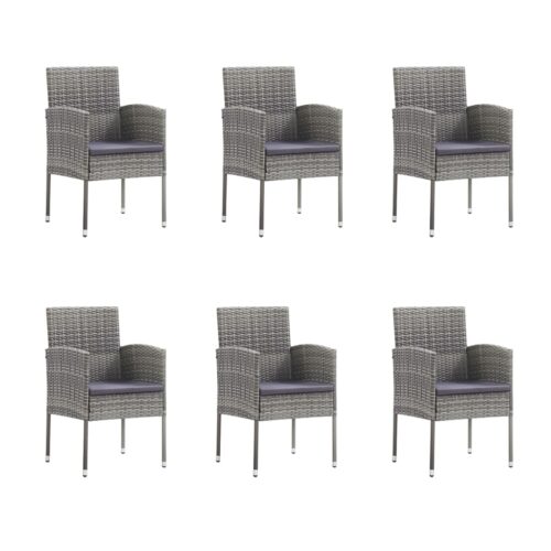 7-Piece Garden Dining Set with Cushions Anthracite Poly Rattan Wicker Outdoor Patio Furniture - Image 4