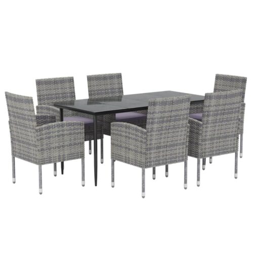 7-Piece Garden Dining Set with Cushions Anthracite Poly Rattan Wicker Outdoor Patio Furniture - Image 3