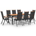 9-Piece Garden Dining Set Aluminium Black Outdoor Patio Furniture