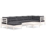 8-Piece Garden Lounge Set with Cushions White Pine Wood Outdoor Patio Furniture