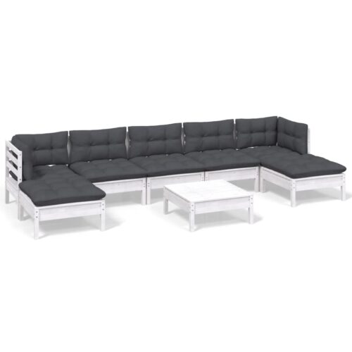 8-Piece Garden Lounge Set with Cushions White Pine Wood Outdoor Patio Furniture