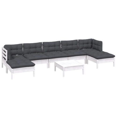 8-Piece Garden Lounge Set with Cushions White Pine Wood Outdoor Patio Furniture - Image 8
