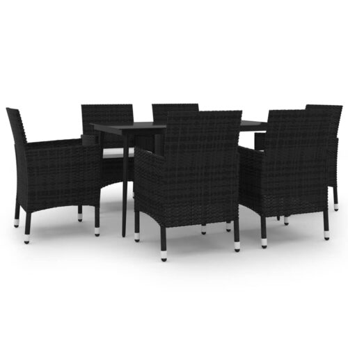 7-Piece Garden Dining Set with Cushions Poly Rattan Wicker Outdoor Patio Furniture Glass