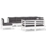 8-Piece Garden Lounge Set with Cushions White Pine Wood Outdoor Patio Furniture