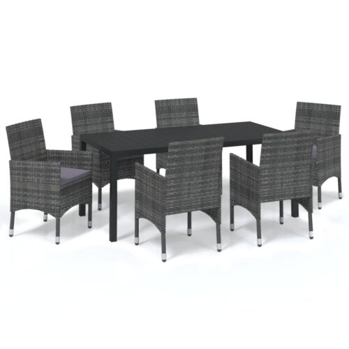 7-Piece Garden Dining Set with Cushions Poly Rattan Wicker Outdoor Patio Furniture Grey