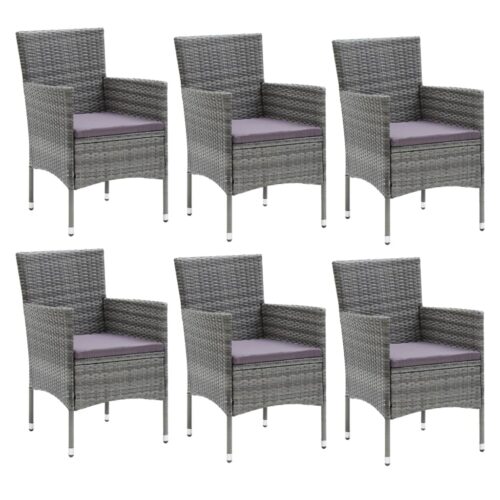 7-Piece Garden Dining Set with Cushions Poly Rattan Wicker Outdoor Patio Furniture Grey - Image 3