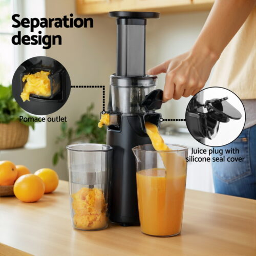 Devanti Slow Juicer Cold Press Fruit Juice Extractor 130W Black - Image 4