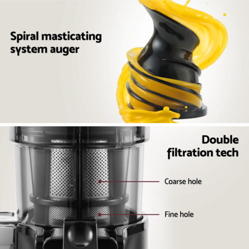 Devanti Slow Juicer Cold Press Fruit Juice Extractor 130W Black - Image 5