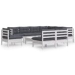 10-Piece Garden Lounge Set with Cushions White Pine Wood Outdoor Patio Furniture