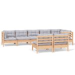 8-Piece Garden Lounge Set with Grey Cushions Pine Wood Outdoor Patio Furniture