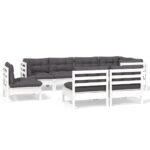 8-Piece Garden Lounge Set with Cushions White Pine Wood Outdoor Patio Furniture