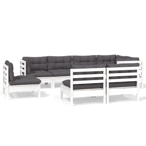8-Piece Garden Lounge Set with Cushions White Pine Wood Outdoor Patio Furniture