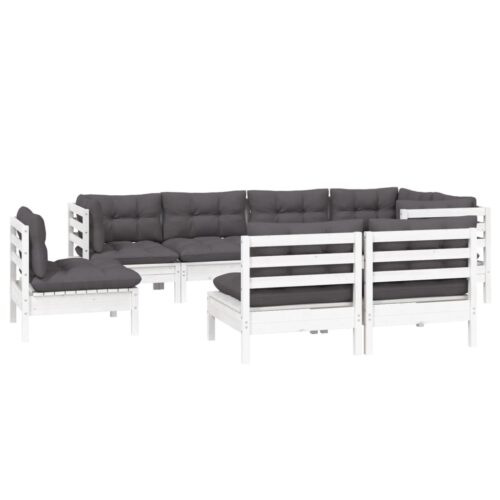 8-Piece Garden Lounge Set with Cushions White Pine Wood Outdoor Patio Furniture - Image 6