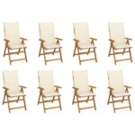 Folding Garden Chairs with Cushions 8pcs Solid Wood Acacia