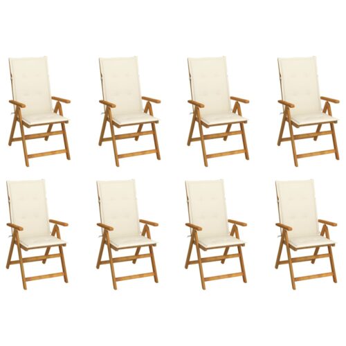 Folding Garden Chairs with Cushions 8pcs Solid Wood Acacia