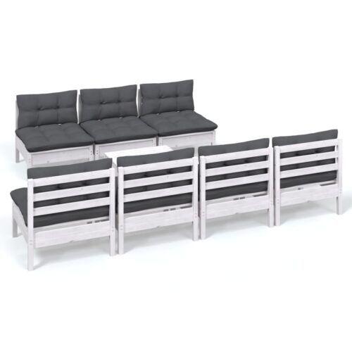 8-Piece Garden Lounge Set with Anthracite Cushions Pine Wood Outdoor Patio Furniture