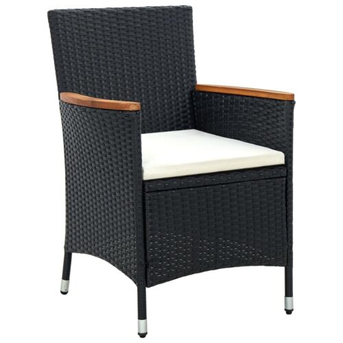 7-Piece Outdoor Dining Set with Cushions Poly Rattan Wicker Outdoor Patio Furniture Black - Image 3