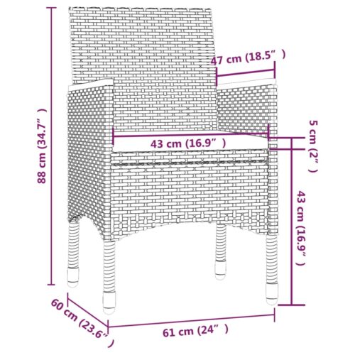 7-Piece Outdoor Dining Set with Cushions Poly Rattan Wicker Outdoor Patio Furniture Black - Image 5